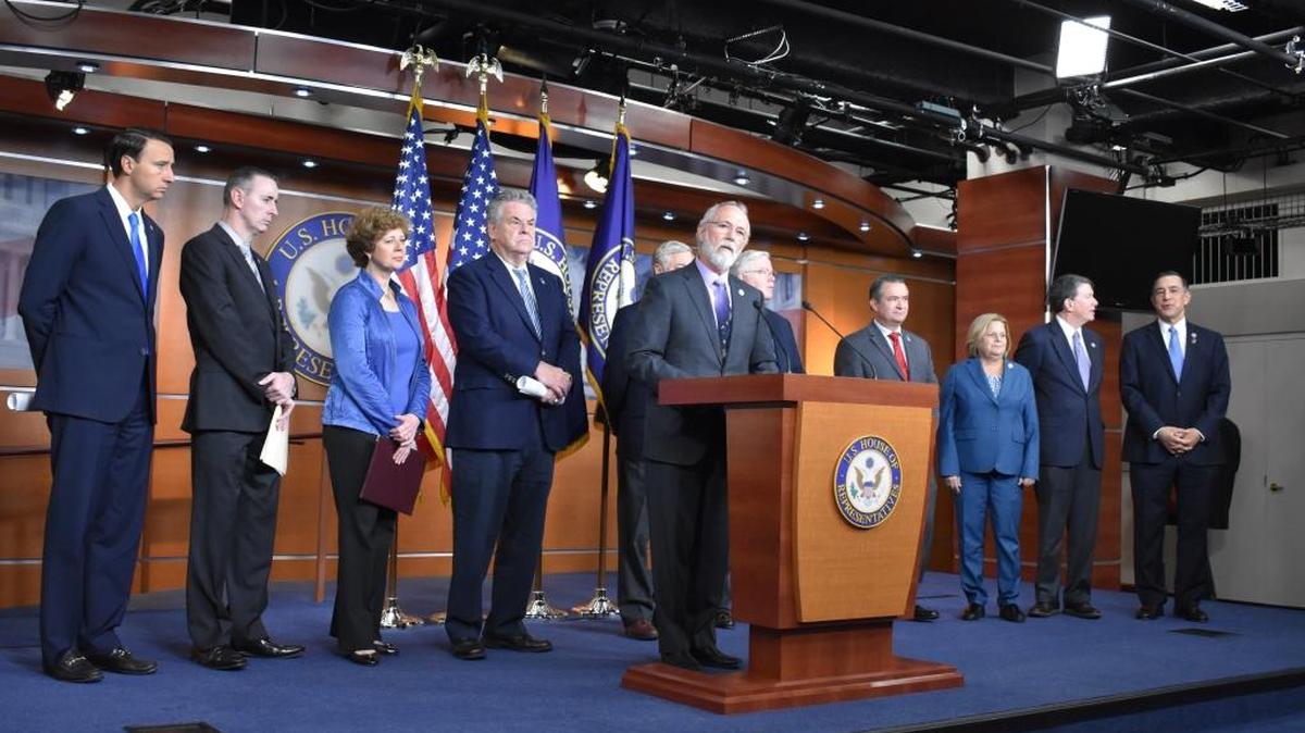 U.S. Rep. Dan Newhouse, R-Sunnyside, speaks at a recent GOP news conference.