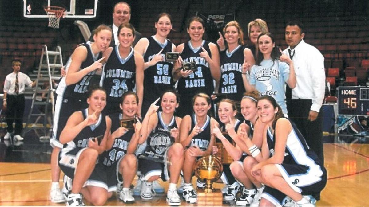 The Columbia Basin College women’s basketball team poses after winning the 2005 NWAC Championship to complete a 22-5 season. The ‘05 Hawks, as well as coach Cheryl Holden, will be inducted into the NWAC Hall of Fame in May.
