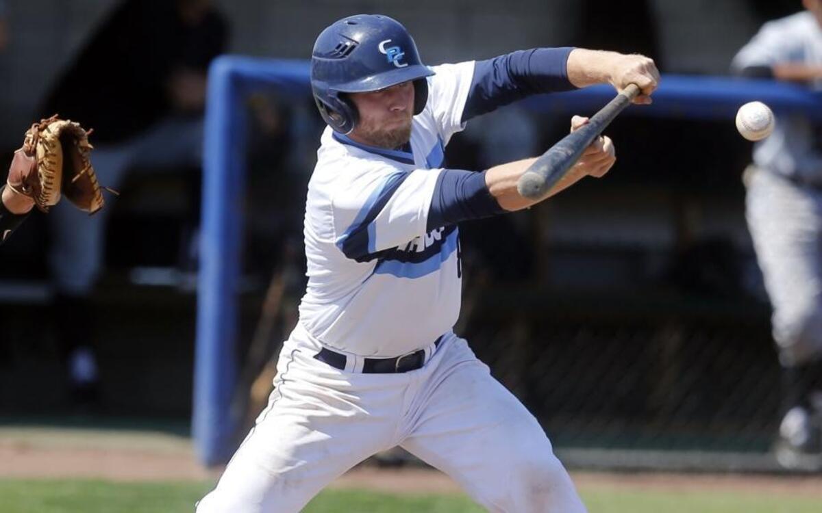 Columbia Basin’s Zack Chamberlain lays down a bunt during Wednesday’s doubleheader against Wenatchee Valley College in Pasco. See more photos at www.tricityherald.com.