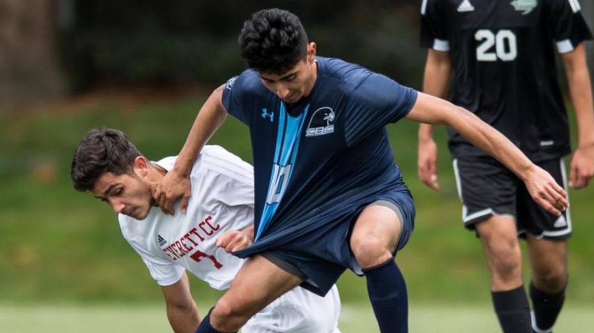 Columbia Basin College’s Israel Gonzalez (center) was named the NWAC Men’s Soccer Player of the Year.