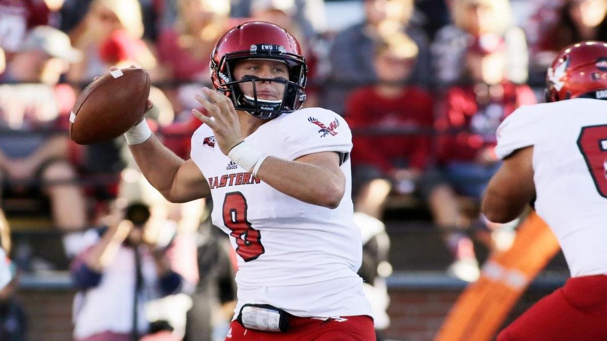 Eastern Washington quarterback Gage Gubrud (8) looks to pass during the first half of an NCAA college football game against Washington State in Pullman during the 2016 season.