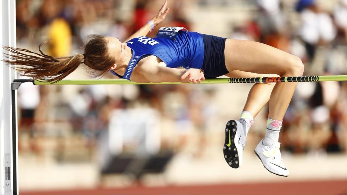 Former Kamiakin standout Andrea Stapleton-Johnson, shown here in a 2017 file photo, broke a 25-year-old school record for BYU on Friday when she cleared 6-2.5 in the women’s high jump at the BYU Cougar Invitational.