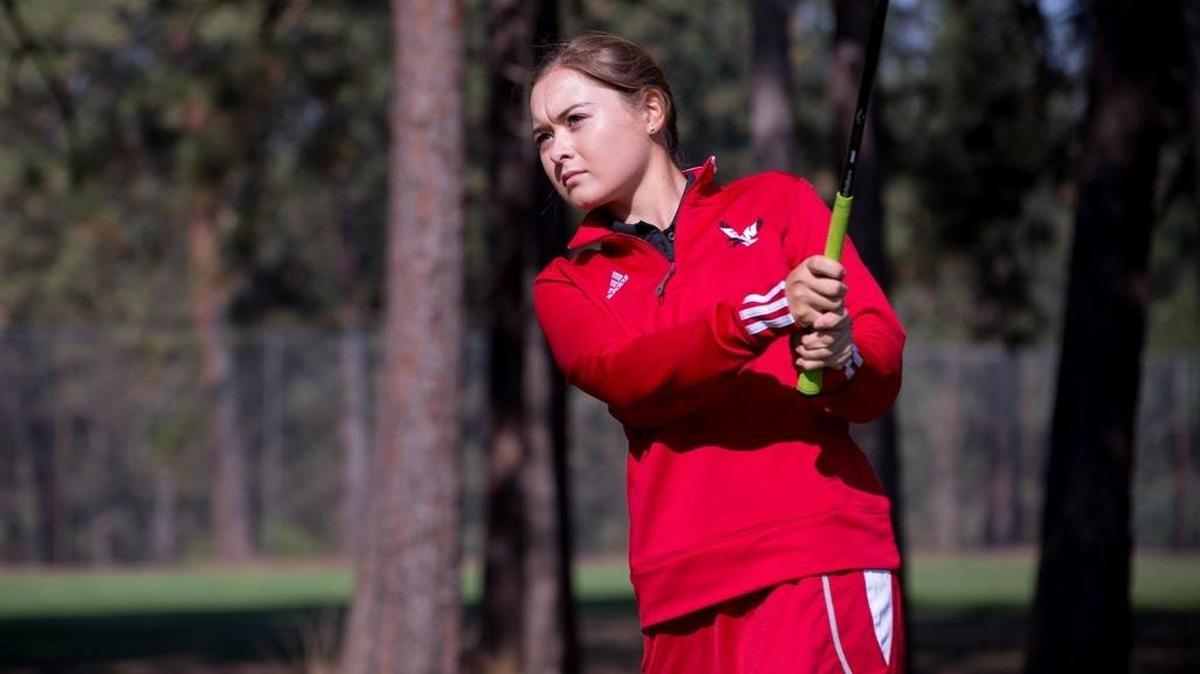 Current Eastern Washington and former Kamiakin golfer Alexa Clark takes a swing during the Portland State/Eastern Washington Invite, held this week at Octotillo Golf Resort in Chandler, Ariz. Clark tied for 11th as an individual at the six-team event, shooting 10-over 226 over three days.