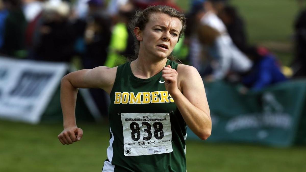 Richland High School's Katie Andrus competes in the girls 4A race on November 5, 2016 during the WIAA Cross Country Championships at Sun Willows Golf Course in Pasco. She finished the race in 12th, a major improvement on her 76th place finish last year.