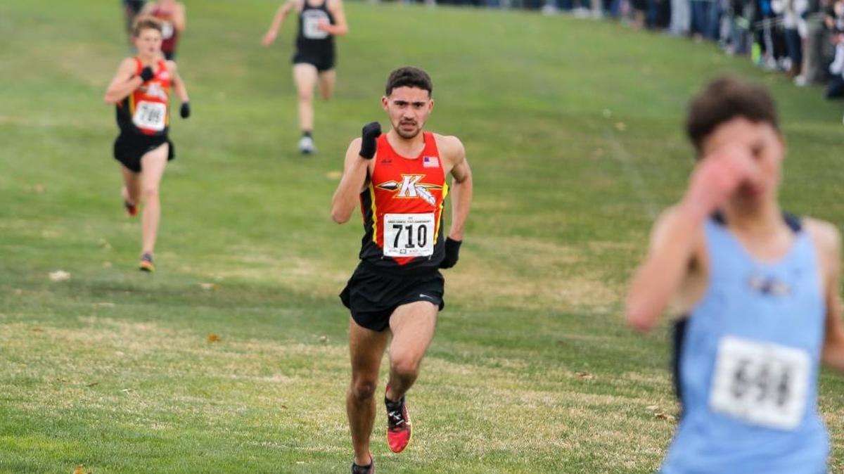 Kamiakin's Jonah Franco nears the finish line in the 3A boys cross country championships at Sun Willow's Golf Course in Pasco on Saturday. Kamiakin won the boys team title, ending North Central's 11-year run. Franco finished fourth, and teammate Ryan Child was fifth.