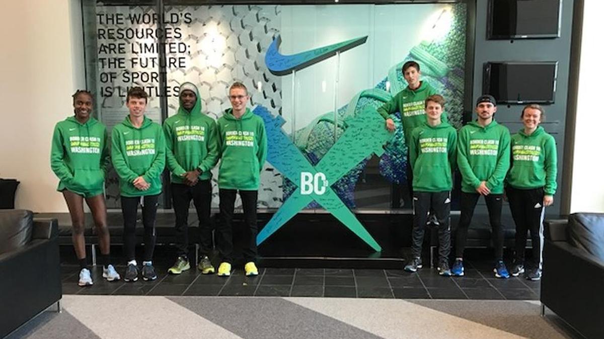 Tri-City runners representing Team Washington at the Nike BorderClash 19 on Nov. 18 in Beaverton are (from left) Geraldin Correa, Riley Moore, Johan Correa, Caleb Olson, Porter Grigg, Ryan Child, Jonah Franco and Katie Andrus.