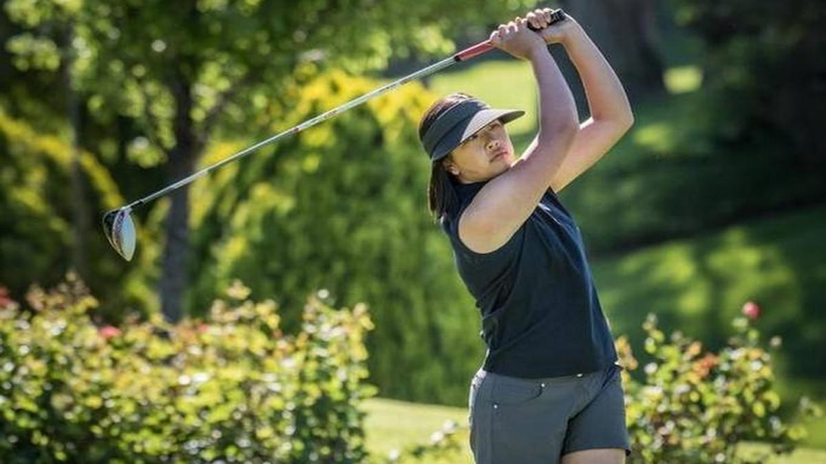 Southridge junior Samantha Hui, teeing off on the second day of the Class 3A state golf tournament at Canyon Lakes, is the Tri-City Herald’s All-Area Girls Golfer of the Year. Hui finished third at the state tourney and was the MCC points champion for the second straight season.