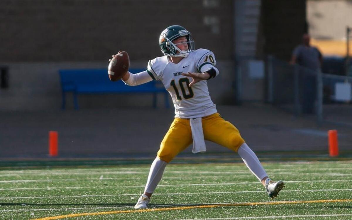 Richland quarterback Cade Jensen throws game against Southridge on Friday at Lampson Stadium in Kennewick. Jensen threw for 314 yards and two touchdowns, and rushed for another, to help the Bombers to a 63-14 win.