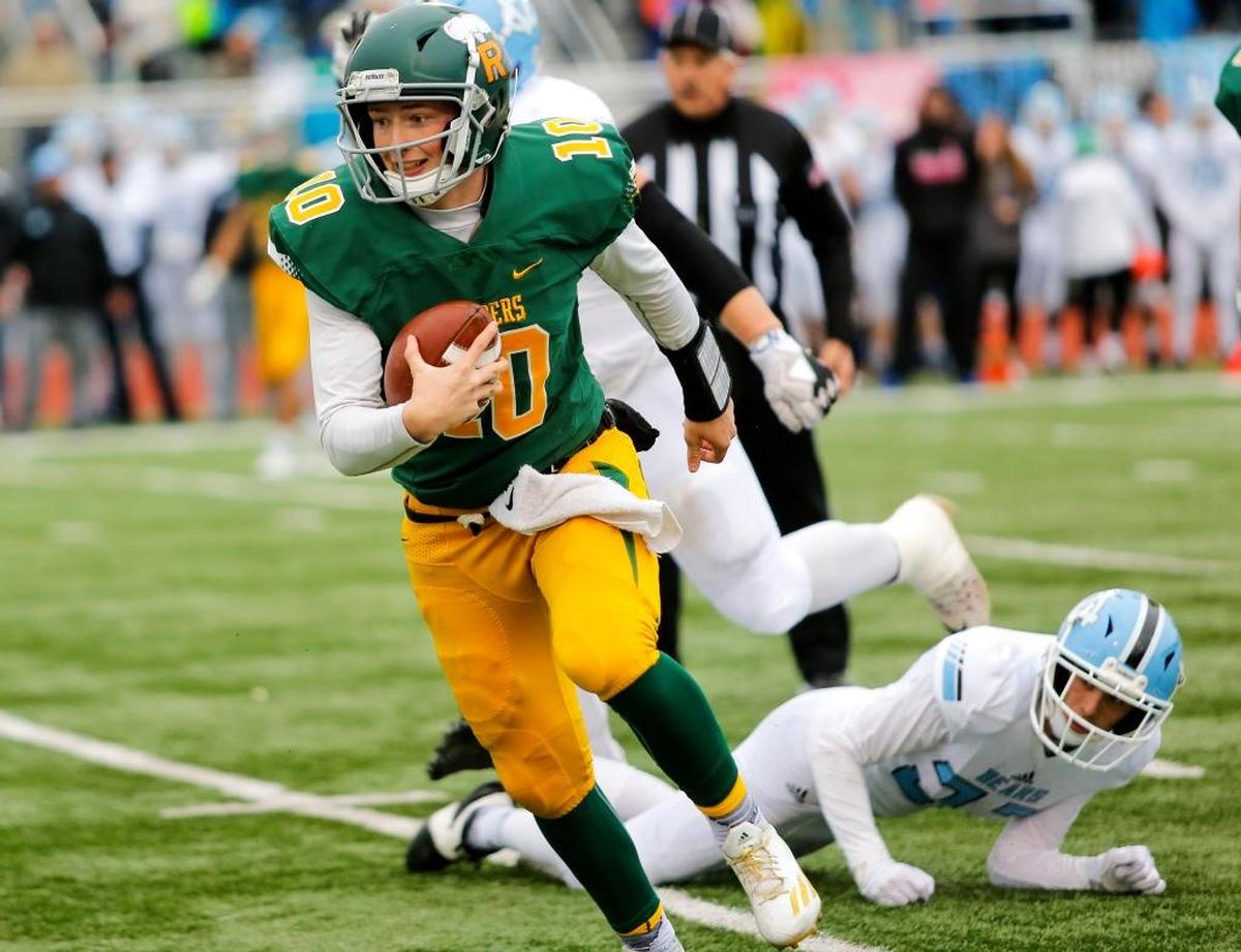 Richland’s Cade Jensen scrambles during a semifinal game against Central Valley at Edgar Brown Stadium. Jensen is the All-Area first team quarterback.