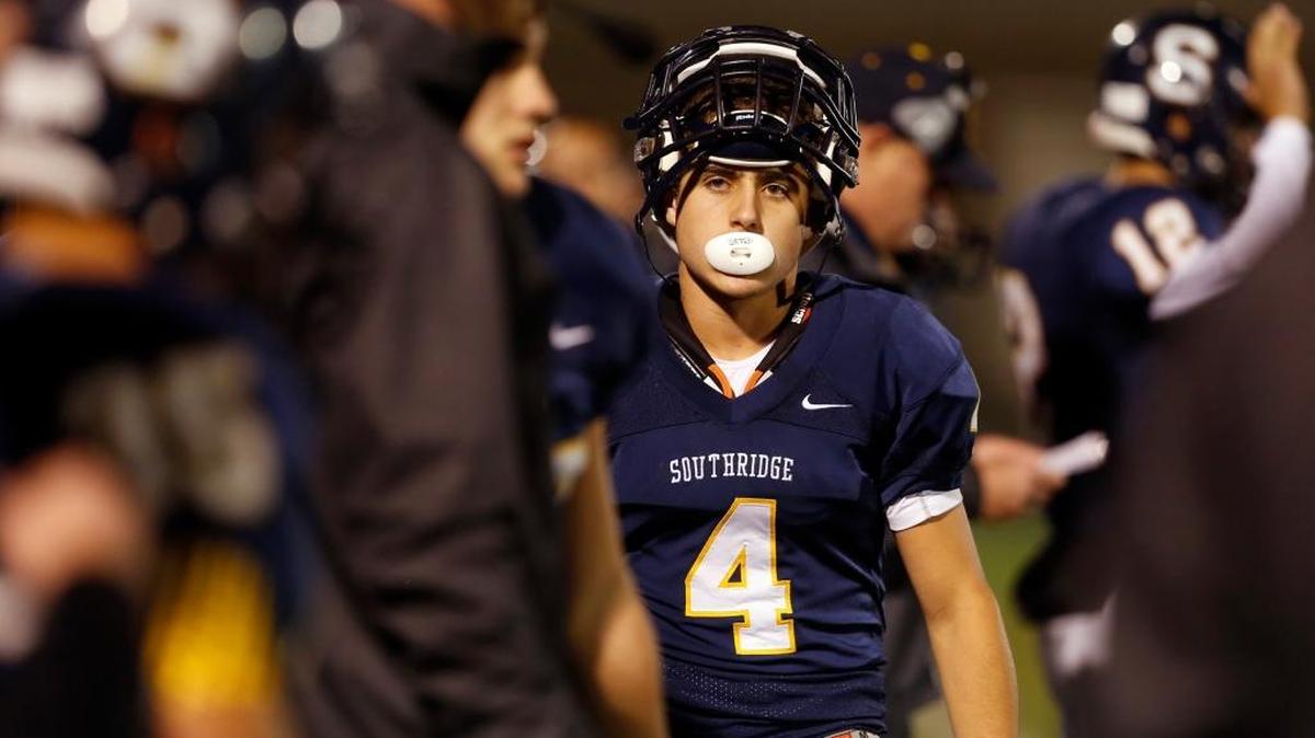 Southridge WR/DB Peyton Monson, patrolling the sidelines of Lampson Stadium during a 2016 game against Kamiakin, is the MCC leader in all-purpose yards with 506 and is tied with Chiawana running back Tayden Jenkins for the most touchdowns (6) after a 180-yard, four-touchdown receiving performance in the Suns’ 39-27 win over Pasco on Friday.