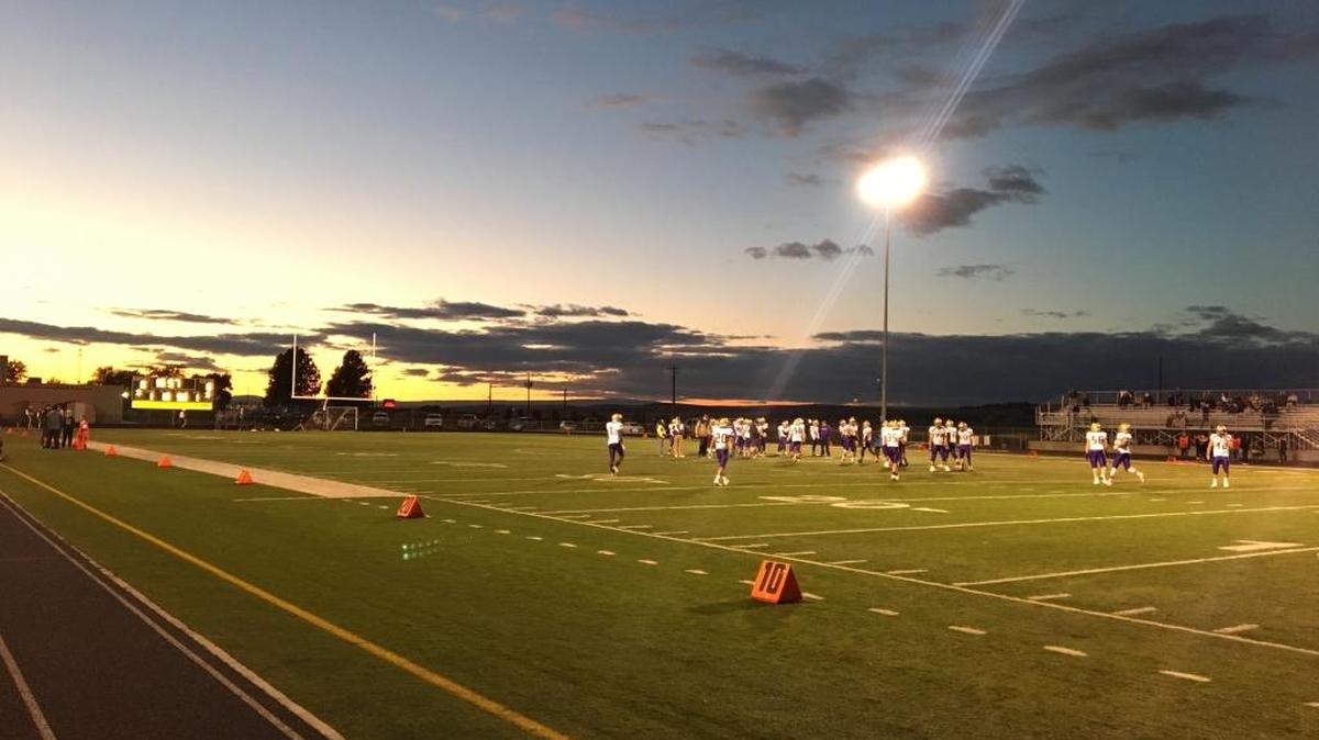 Connell football players warm up before a game against Royal on Friday at David Nielsen Stadium in Royal City. The top-ranked Knights beat the No. 2 Eagles 24-21.