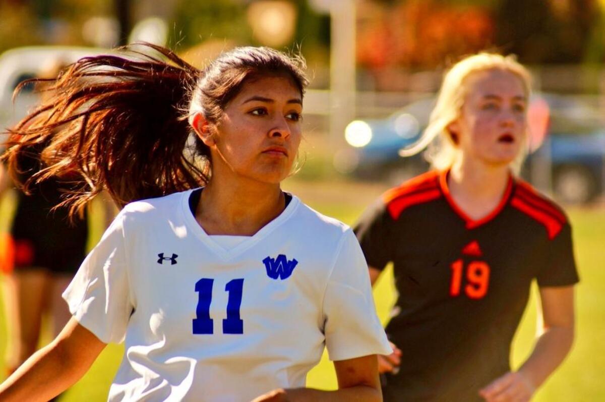 Walla Walla’s Jacquelin Gomez runs during an MCC girls soccer game against Kennewick on Saturday in Walla Walla. The Blue Devils beat the Lions 6-0.