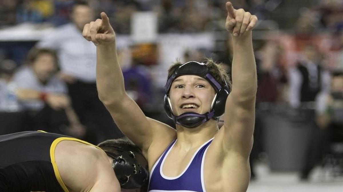 Pasco’s Isaiah Gonzalez celebrates his state title at 113 pounds at the 4A state tournament in February. This week, Gonzalez helped Team Washington to a sixth-place finish at the Greco Roman Cadet Duals in York, Pa.