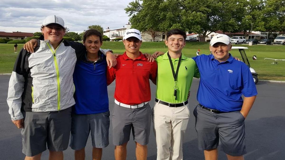 The Richland boys golf team of Carl Underwood, from left, Evan Hattori, Rhett Levin, Nick Yamauchi and Shane Amidan have their sights set on a 4A state title this week.