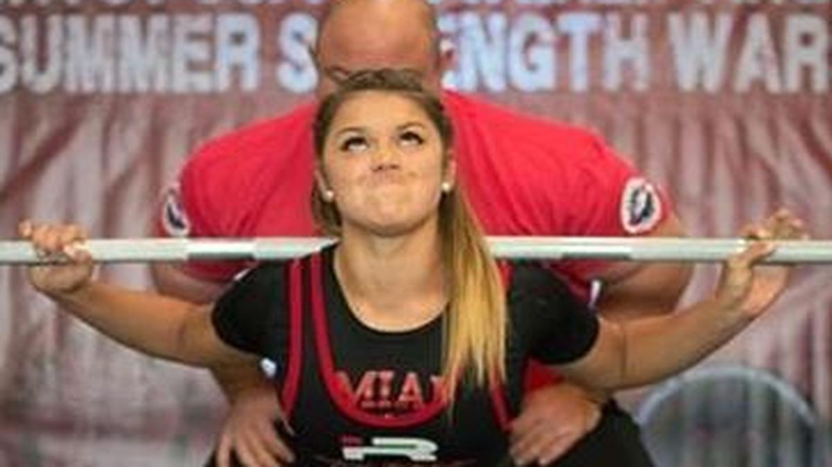 
Saige Polanik competes during the Washington State Summer Strength Wars in August in Kennewick. Polanik, a Kamiakin High School senior, holds an American age-group record in the bench, as well as state records in squat, deadlift and overall totals.
