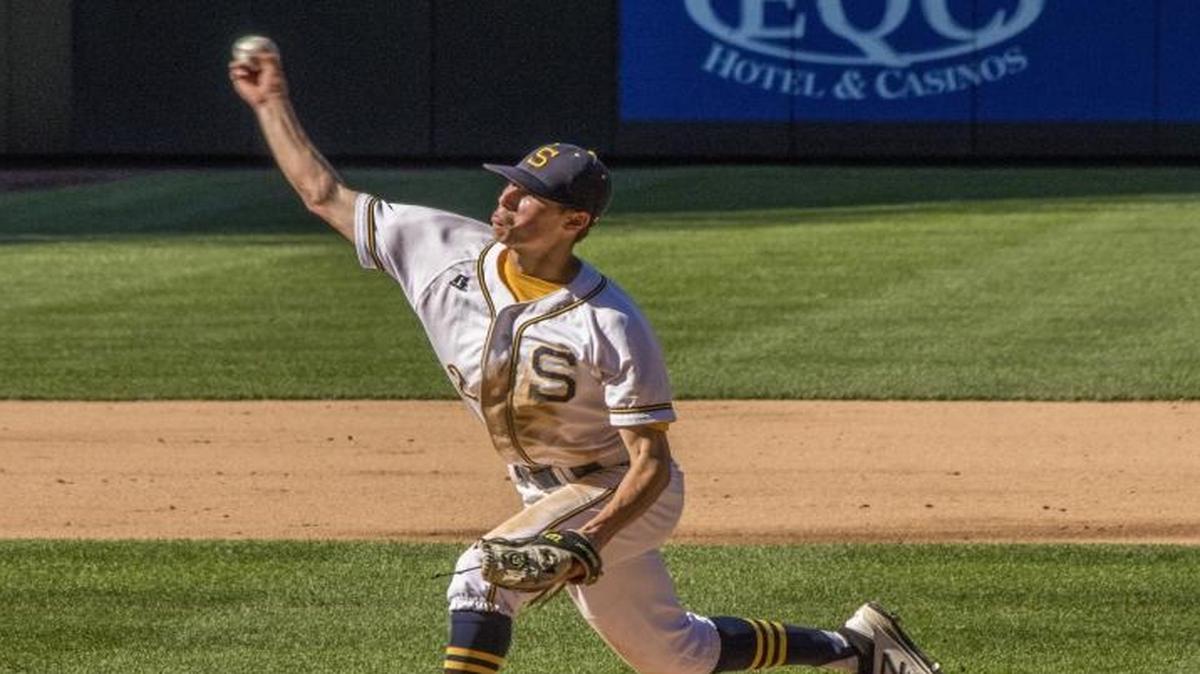Southridge’s Jake Harvey throws in a victory over Mercer Island in the 3A state semifinals. Harvey was 4-0 with five saves this season. He also hit .515.