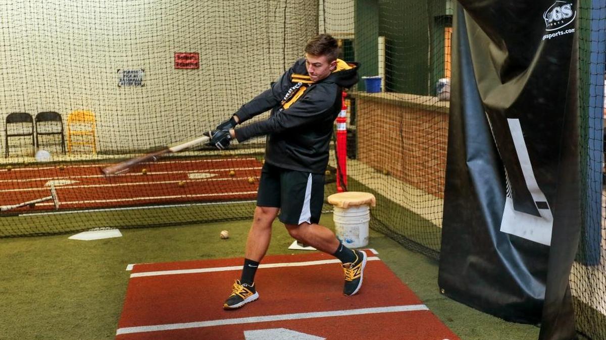 Mason Martin, a former Southridge baseball player, practices at The Batter’s Box in Kennewick. Martin was drafted by the Pittsburgh Pirates in the 17th round of June’s MLB Draft.