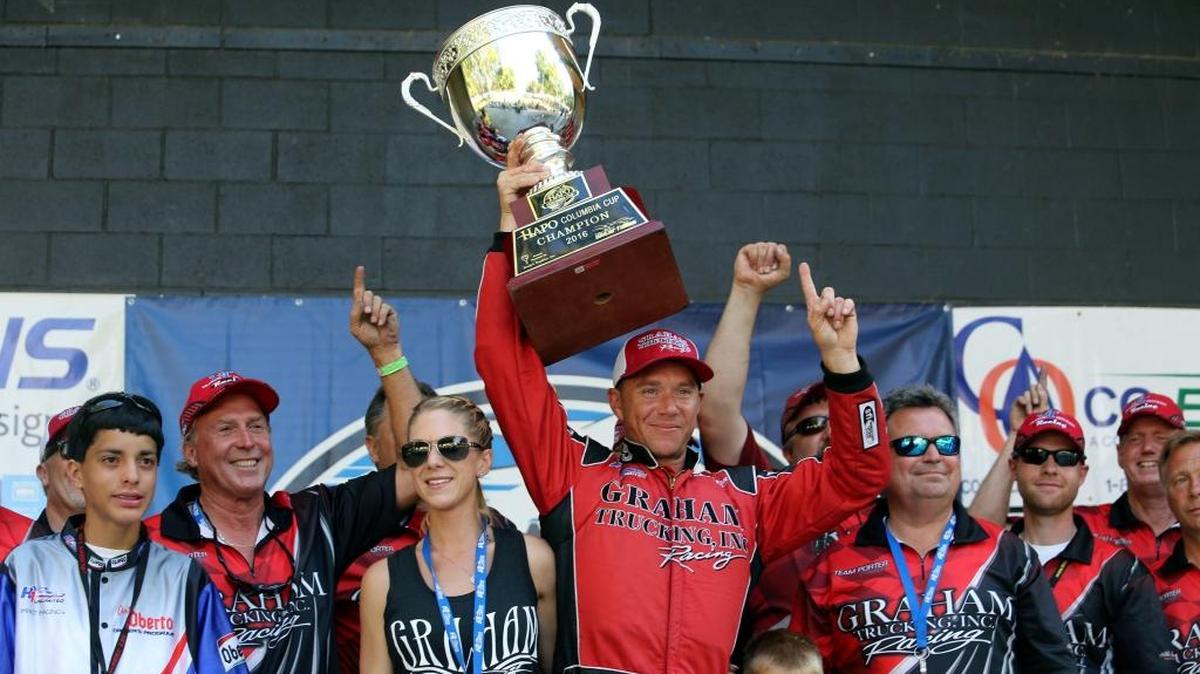 The $17,500 purse for the 2024 Apollo Columbia Cup is sponsored by the Confederated Tribes of the Umatilla Indian Reservation. In this 2016 file photo, U-5 Graham Trucking driver J. Michael Kelly hoists the trophy at the conclusion of the event.