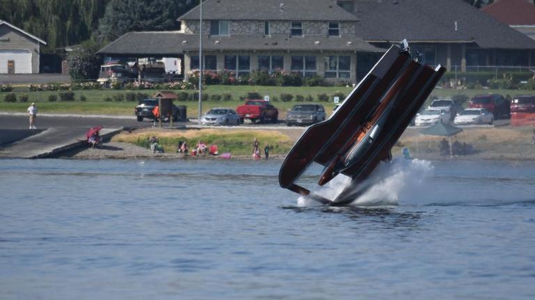 Airborne on the Columbia River at the 2018 hydroplane races