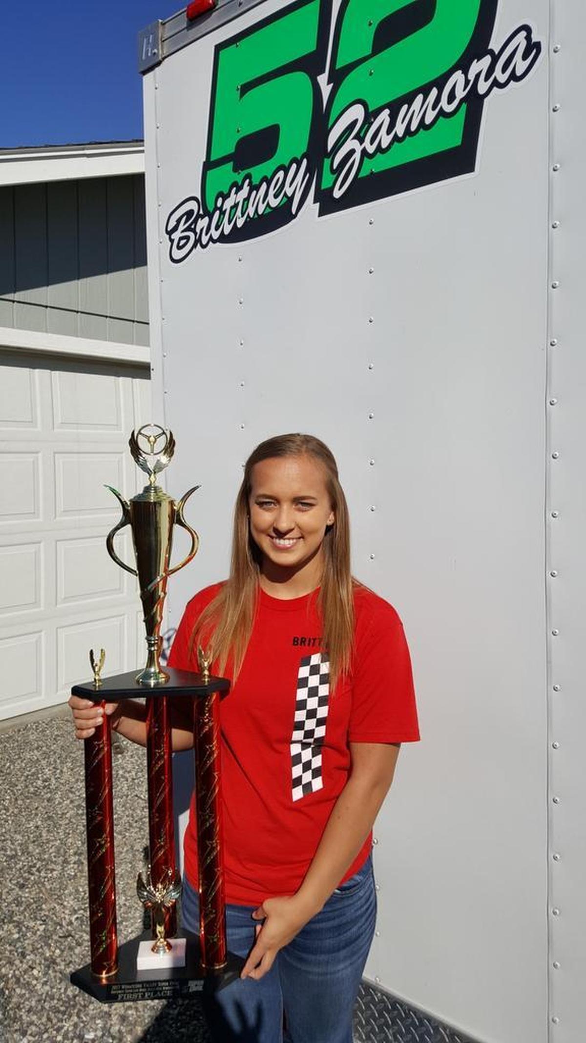 Brittney Zamora of Kennewick won the Northwest Super Late Model Series points championship Sept. 23 in Wenatchee. She is the first female Northwest Touring Champion.
