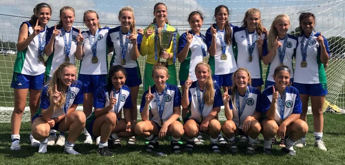 The Academy of Soccer Excellence 01 Girls Emerald team: Mia Becho, Avery Bond, Avery Campbell, Elisabeth Cole, Campbelle Hunt, Carlee Johnson, Andrea Martell, McKenna Martinez, Maddie Morgan, Isabela Nicacio, Julia Patterson, Allie Pearson, Spencer Seabaugh, Kari Ward, Kyah Weikum and Keana Wintrode.