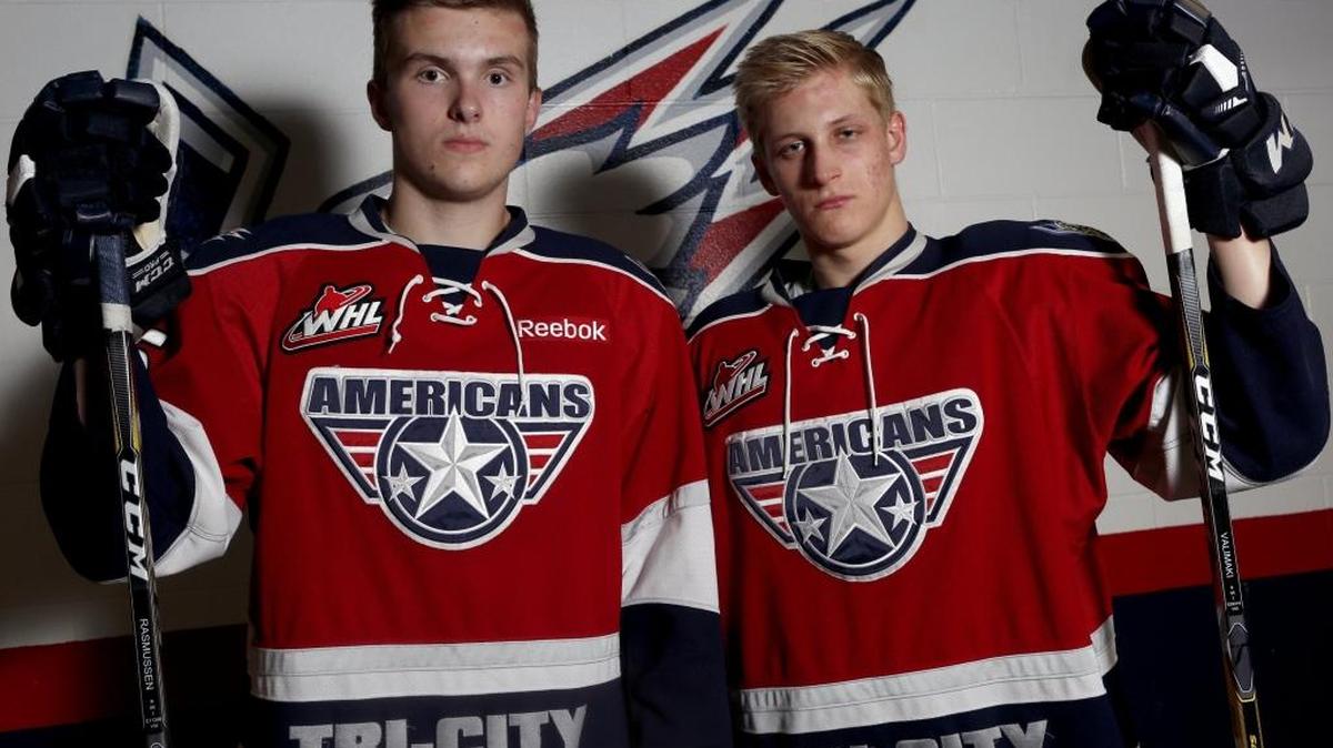 Tri-City Americans Michael Rasmussen, left, and Juuso Valamaki are two of the returning players leading the team into this year's season at the Toyota Center in Kennewick. The Americans play their home opener against Spokane at 7 p.m. Saturday.