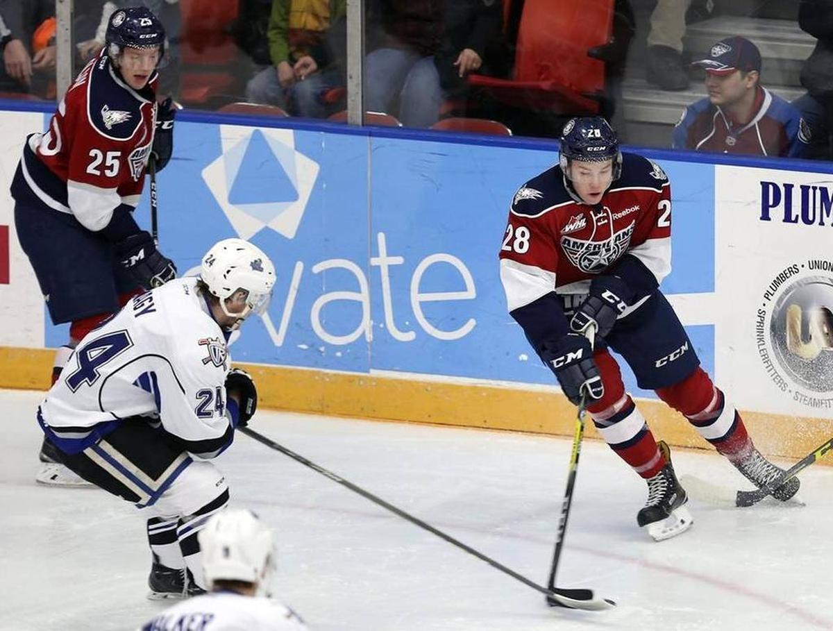 Tri-City Americans forwards Morgan Geekie (28) and Kyle Olson (25) were selected last year on Day 2 of the NHL Draft. Geekie was taken in the third round by Carolina, while Olson went in Round 4 to Anaheim.