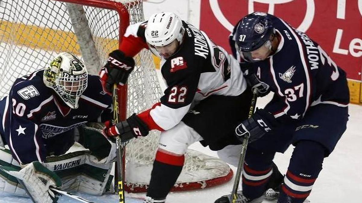 Tri-City’s Parker Wotherspoon (37) and goalie Rylan Parenteau have helped the Americans nab a WHL playoff spot this season. Tri-City will face off against Seattle on Friday in a best-of-7 series.