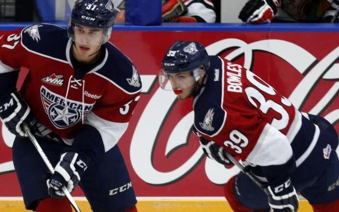 The Tri-City Americans’ Parkers — Parker Wotherspoon, left, and Parker Bowles — have strong grades through the first half of the WHL season.