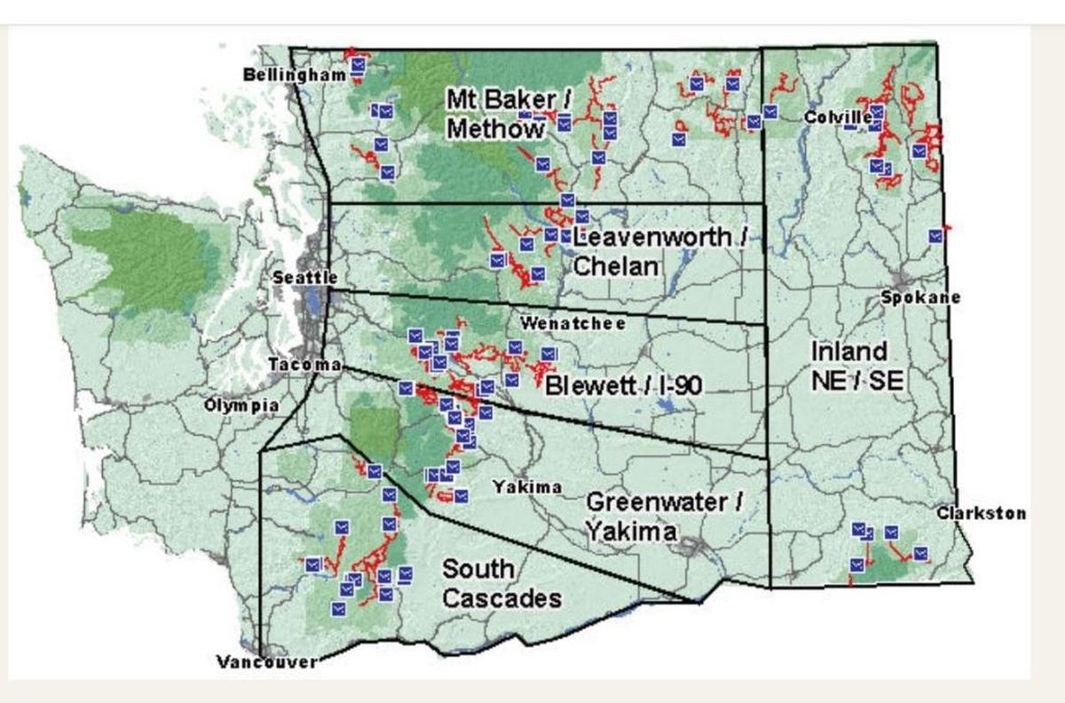 A map of the Sno-Parks in Washington.