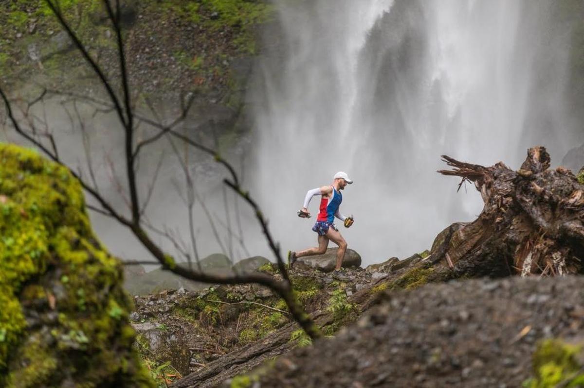 Jesse Lang runs in the Gorge Waterfalls 100K April 8 in Columbia River Gorge, Ore. Lang finished sixth among the race’s 206 finishers, crossing the line in 10 hours, 3 minutes and 1 second.